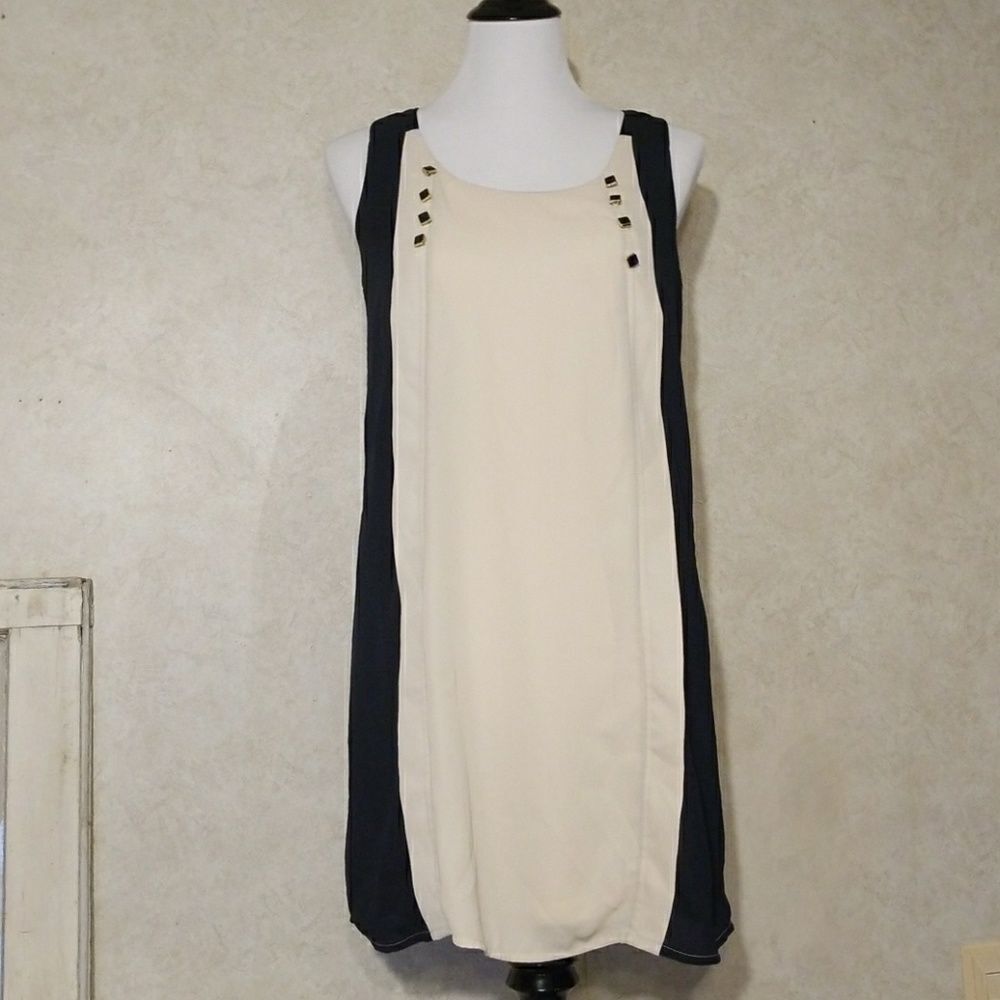 Blu Pepper Navy/Cream Color Block Shift Dress - S